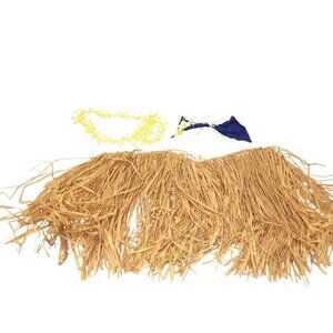 Vintage CHILD’S 3 PC HULA Outfit Hawaii Blue Yellow Lei Size S-M